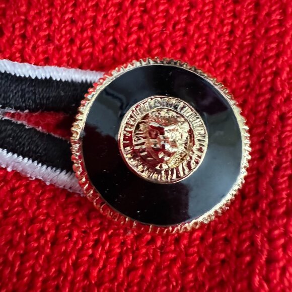 St. John Collection Red Black Knit Jacket Contrast Trim Gold Button Wool Blend 8 - Picture 3 of 7